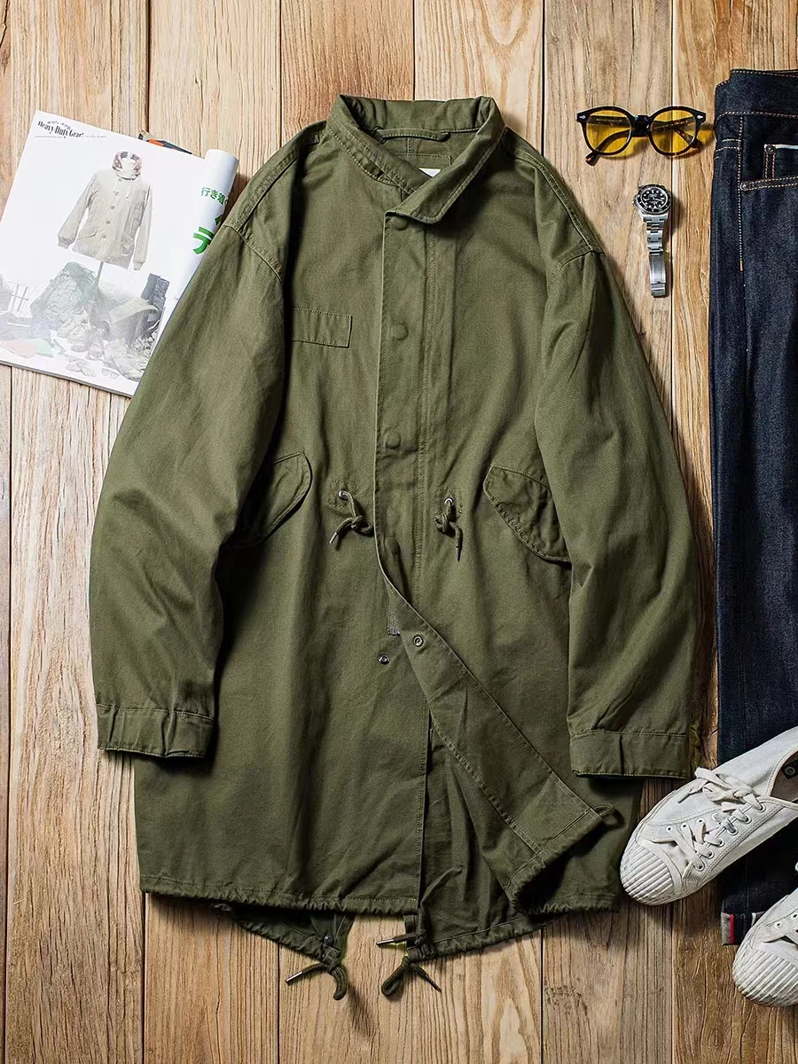 Men\'s M-51 Fishtail Parka Trench Coat Army Green and Beige Vintage Coat Mid-length Loose Fit Autumn Clothes Couples Wish