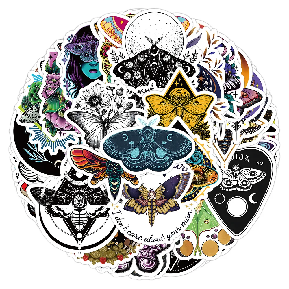 Paquete de pegatinas de polilla fantasma populares, decoración de guitarra para monopatín, pegatina de Graffiti impermeable de dibujos animados para ordenador portátil DIY, 50 Uds.
