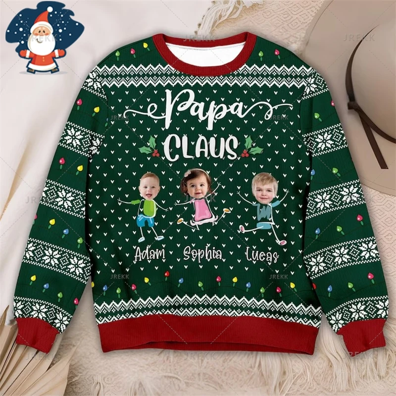 3D Photos Print Ugly Christmas Sweaters - Custom Picture Mens Sweater Xmas Merry Christmas Sweatshirts Tops Crew Neck Sweatshirt