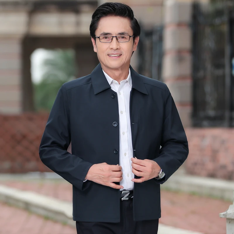 

Весенне-осенняя тонкая мужская куртка для мужчин 40-50 лет, для среднего возраста, с отложным воротником, из полиэстера, деловая повседневная, с длинными рукавами