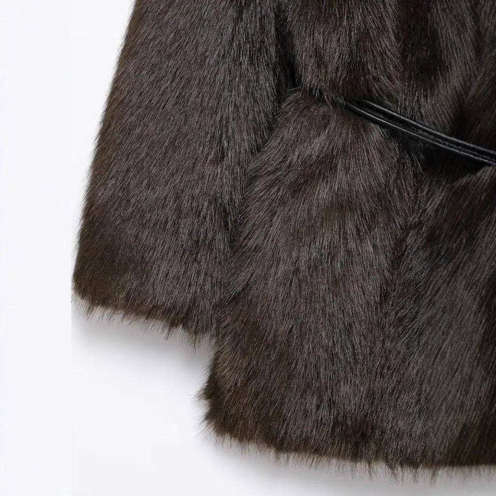 

Women's Advanced Sense Faux Fur Coat Mid-Length Elegant Warm Autumn Winter Outerwear Lapel Mao Style Hot Girl