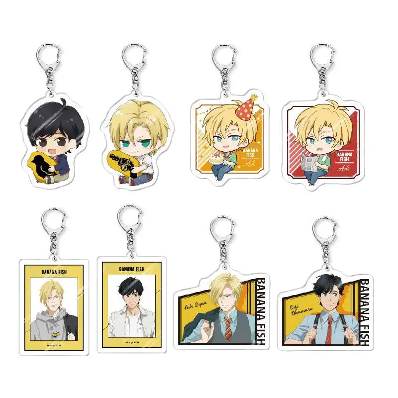 novo-8-pcs-lote-anime-banana-peixe-chaveiro-acrilico-cosplay-figuras-chaveiros-para-saco-carro-chaveiro-dos-desenhos-animados-joias-presente-acessorios