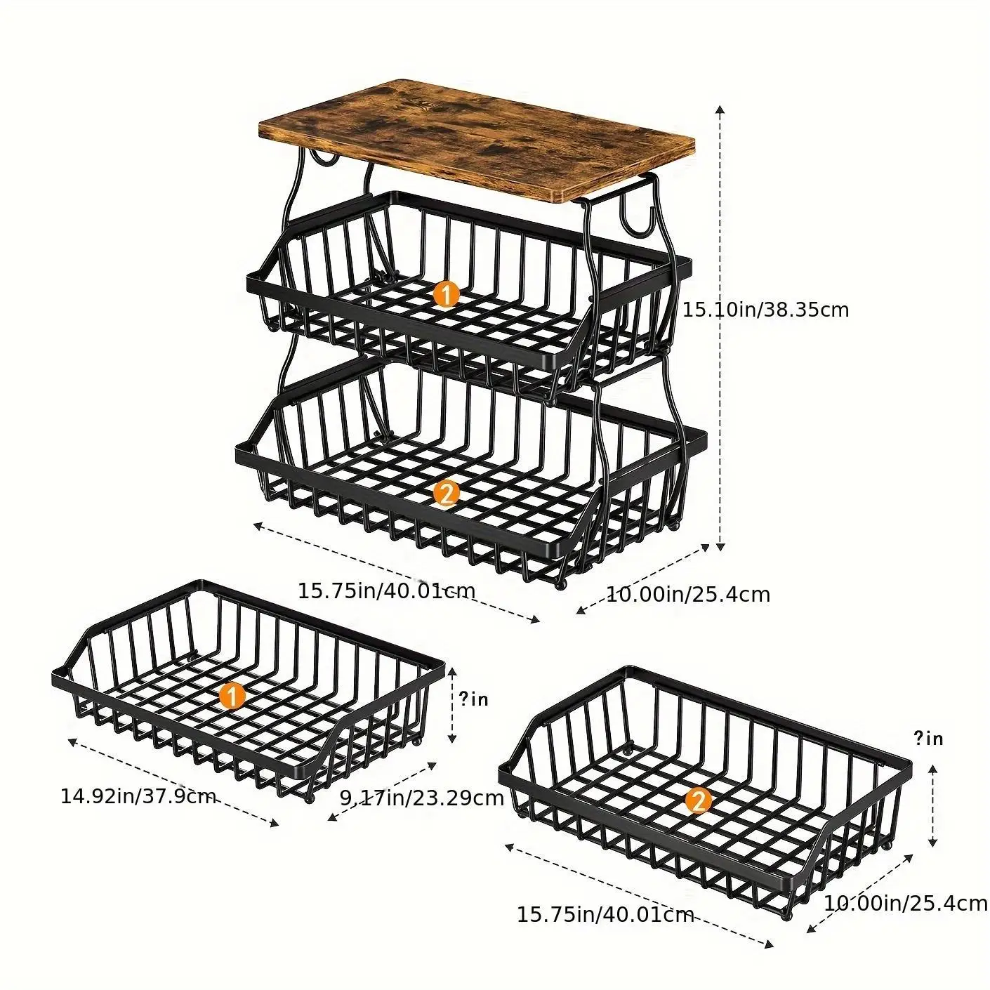 3 Tier Metal Wire Fruit Vegetable Basket Kitchen Storage Cart Freestanding Produce Organizer Rack for Onion Potato Pantry Utility Floor Shelf Display Bowl Black view 2