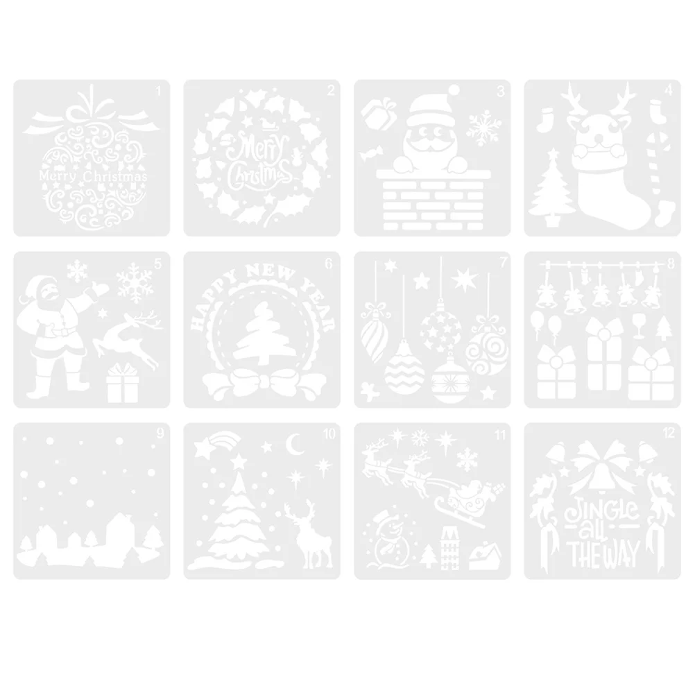 12 Pcs Christmas Painting Template Drawing Kid Kids Templates Stencils Hollow DIY Xmas