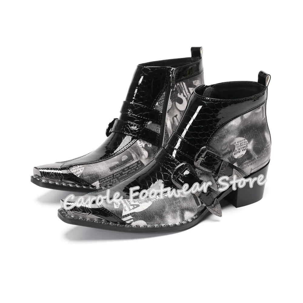 موضة جديدة مختلط اللون الجلود حذاء من الجلد للرجال المعادن أشار تو حزام مشبك تشيلسي الأحذية الذكور عالية أعلى تشيلسي الأحذية