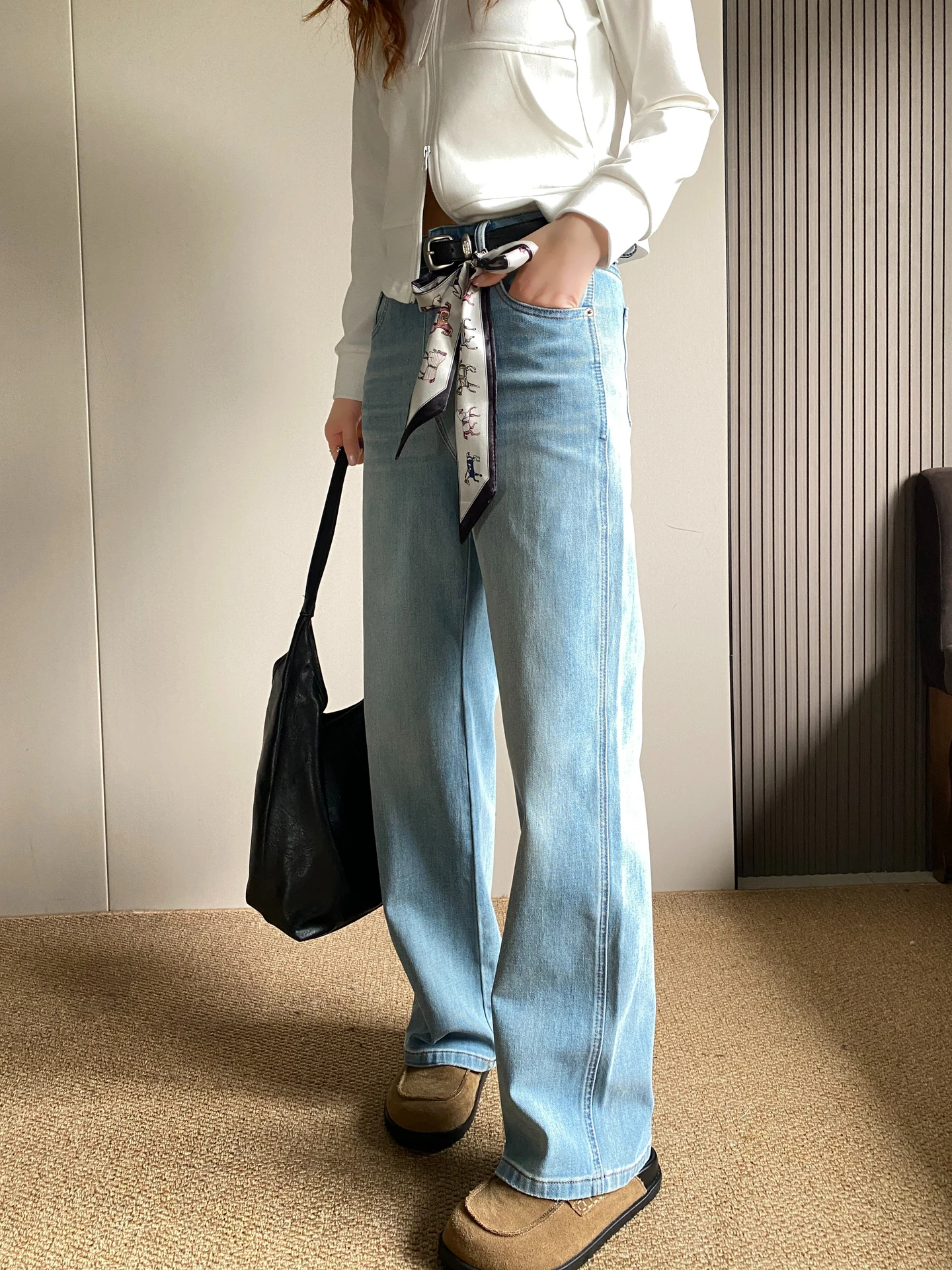 

Женские джинсы с высокой талией и широкими штанинами, облегающие, из денима, весенняя новинка, эластичные, свободные, прямого кроя, модные, однотонные