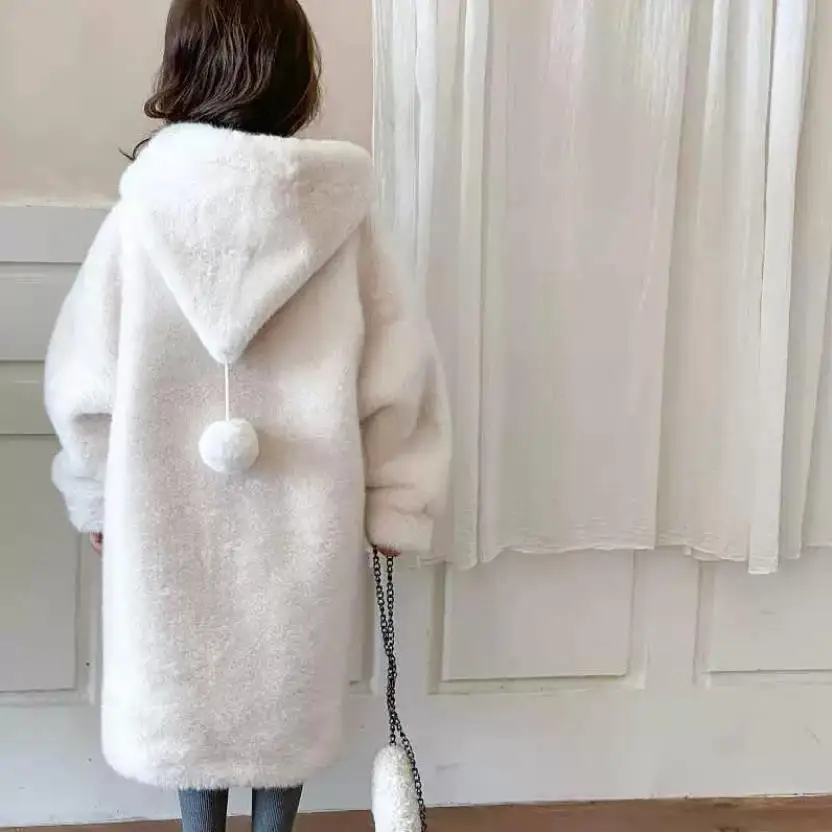 Autumn Winter New Children's Faux Fur Jacket Thicker Warm Imitation Mink Fur Fashion Horn Button Fur Coat A4217 Hooded Overcoat