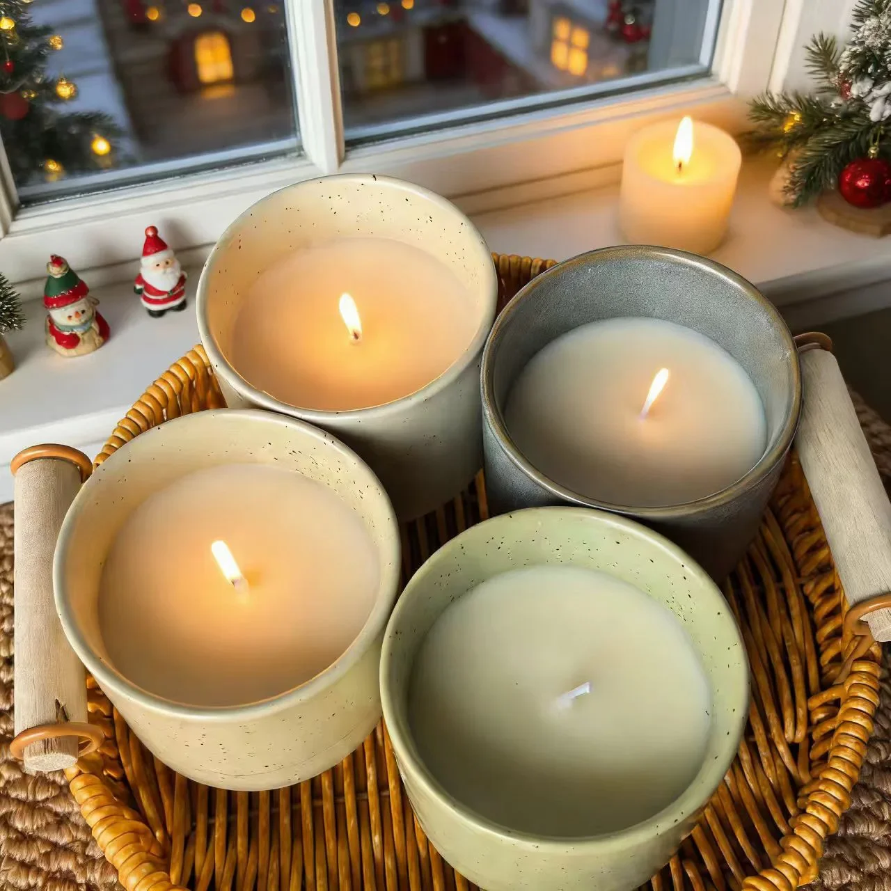 2pcs Speckled Ceramic Soy Wax Candle, Natural Smokeless Aroma Cup Christmas Home Wedding Decor Gift