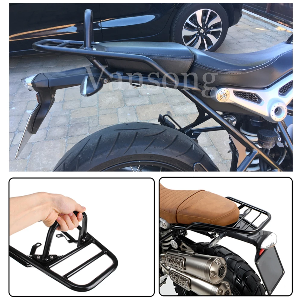 Motorcycle Rear Seat Rack With Handle Grip Luggage Bracket Carrier Cargo Shelf Support For BMW R Nine T R9T Pure Racer 2014-2023