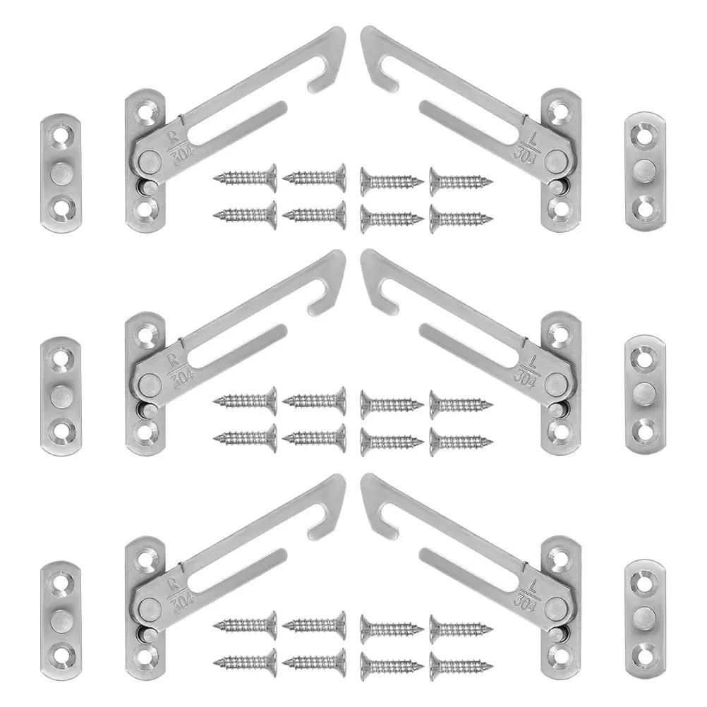 

6pcs Stainless Steel Casement Stopper Adjustable Window Opening Restrictor Safety Lock Device Home Office Security Child