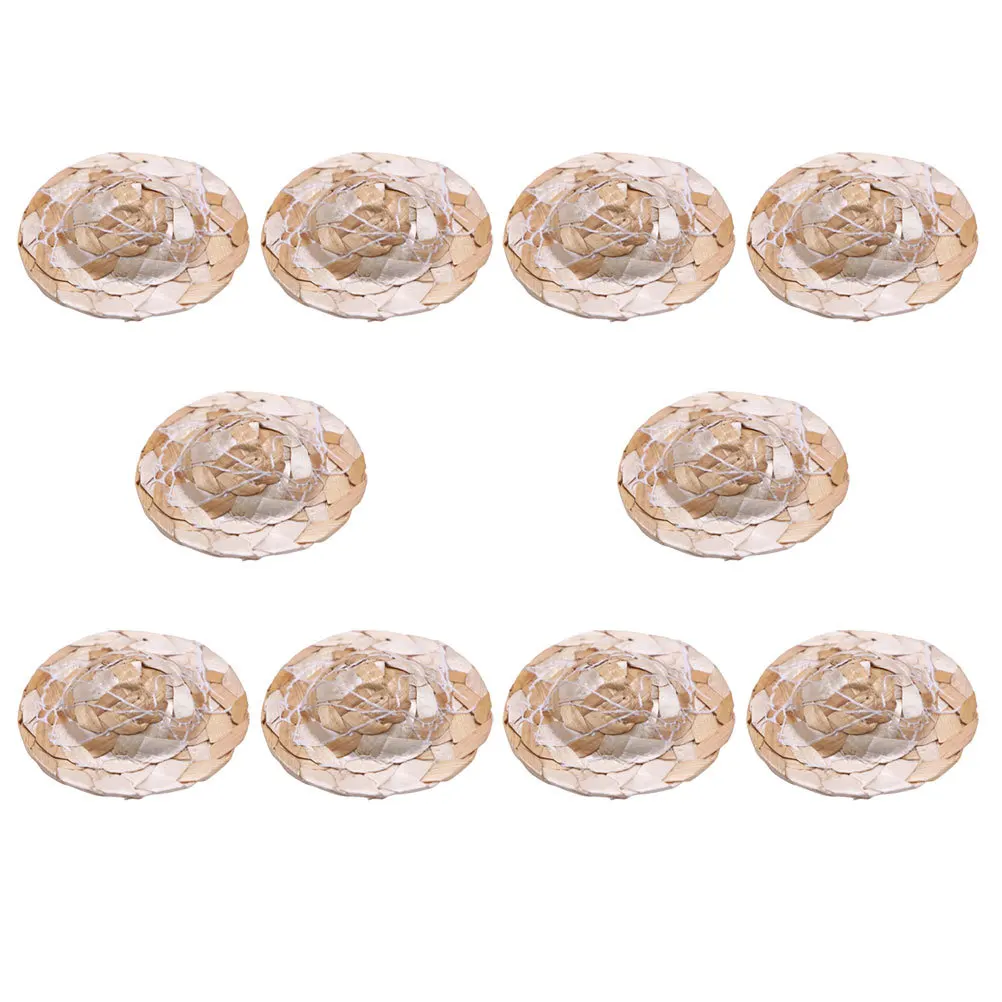 10 قطعة قبعات صغيرة من القش المنسوجة المدمجة خفيفة الوزن الحرفية الديكور صور الدعامة الإبداعية قبعة صغيرة حلية DIY بها بنفسك الملحقات