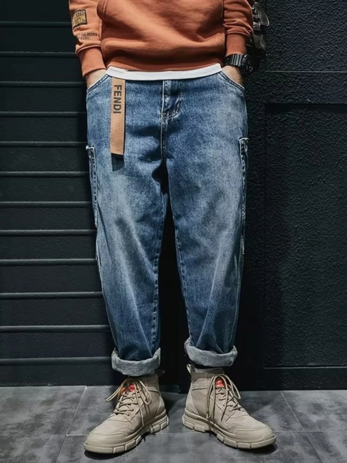 

Мужские свободные прямые рабочие джинсы с широкими штанинами, устойчивые к ожогам, для сварки и других работ, из хлопкового денима, молодежный стиль