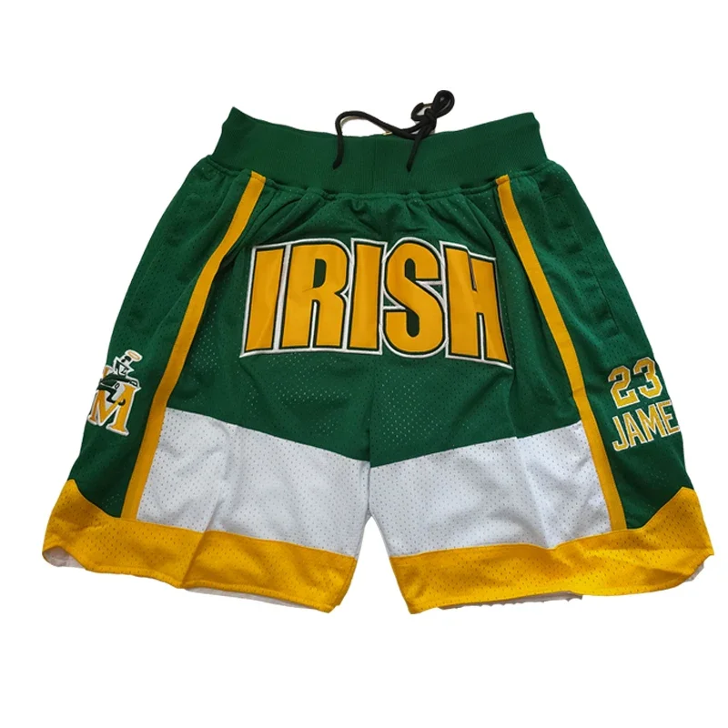 Basketball shorts IRISH 23 pockets Sewing embroidery Outdoor sports Beach pants cheap high quality Green 2024