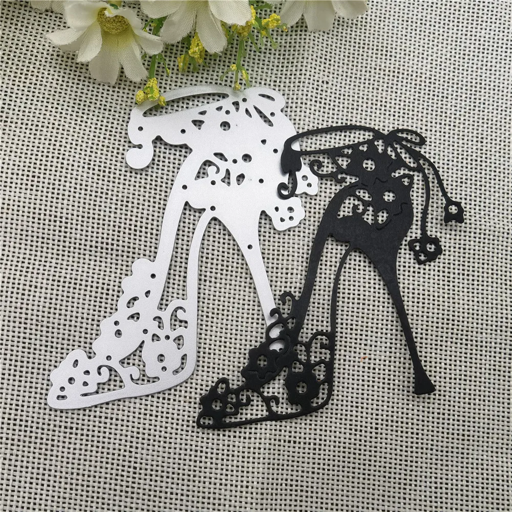 Modelo de sapato de salto alto com flores de corte de metal dados estêncil scrapbooking álbum de fotos cartão de papel de gravação artesanato diy