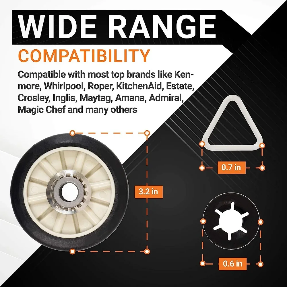 349241 T Dryer Rear Drum Support Roller Kit เข้ากันได้กับ Kenmore & Whirlpool Dryers 26000349241 , 337089 , 3389901 , 3397588