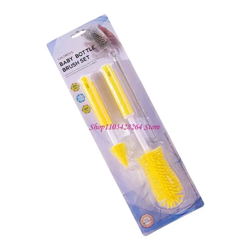 Bộ dụng cụ vệ sinh bình sữa silicon dẻo có thể tháo rời Bàn chải núm vú có thể tháo rời Tay cầm cực dài cho thiết kế bình