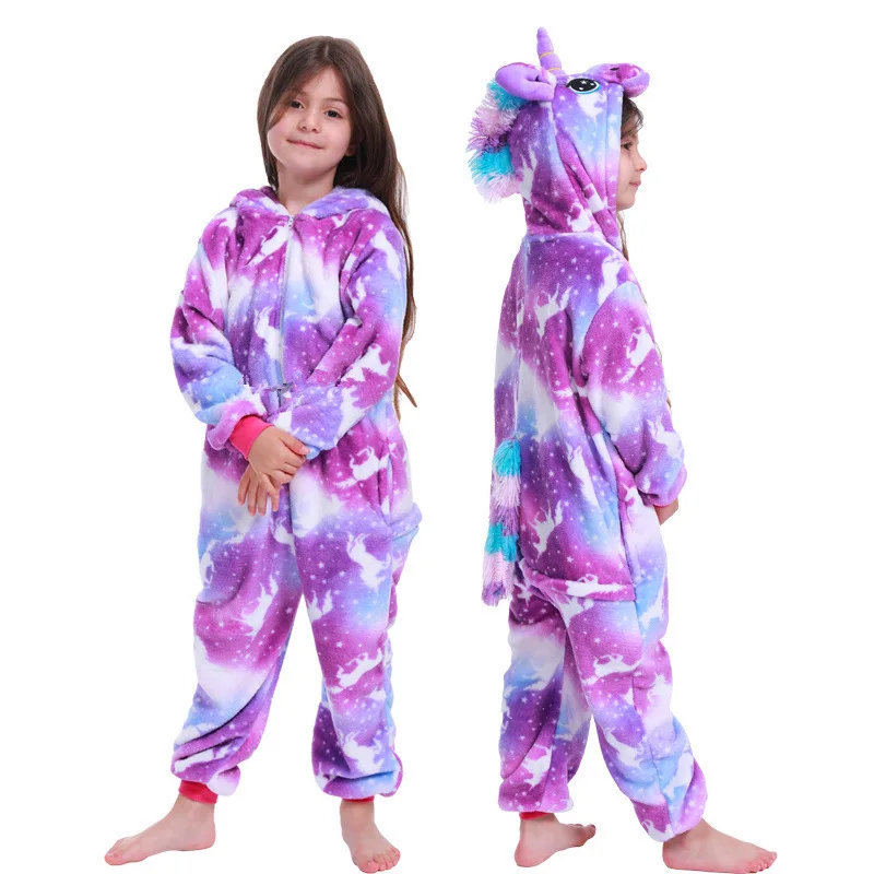 Kigurumi Children Unicorn Panda Animal Flannel Pajamas Set Kids Baby Cartoon Onesies Girls Boys Christmas Party Cosplay Costumes