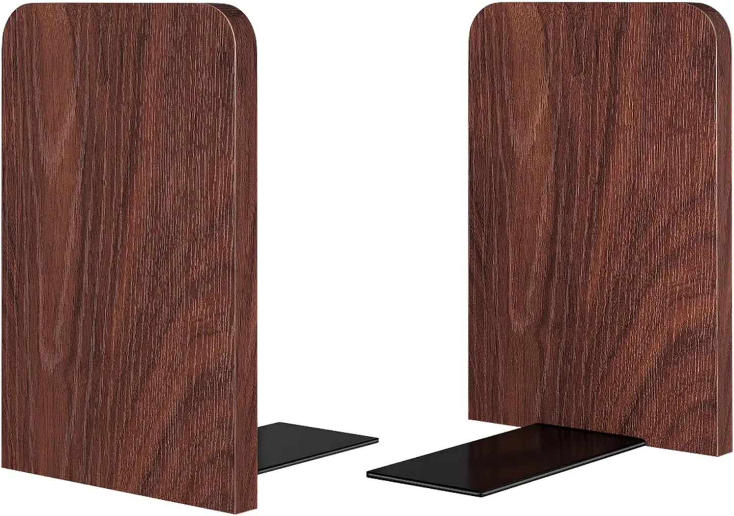 

Square Wood Bookends for Heavy Books, Sturdy Metal Base, L-Shaped Design, Set of 2