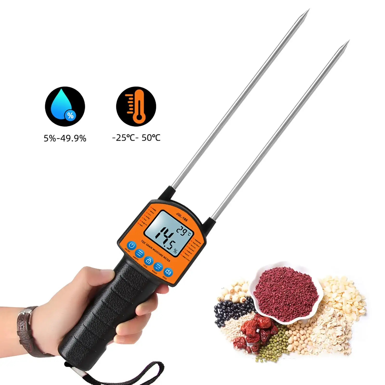Digital Grain Moisture Meter 2 Pin Hygrometer Range 5-49.9% for Rice Wheat