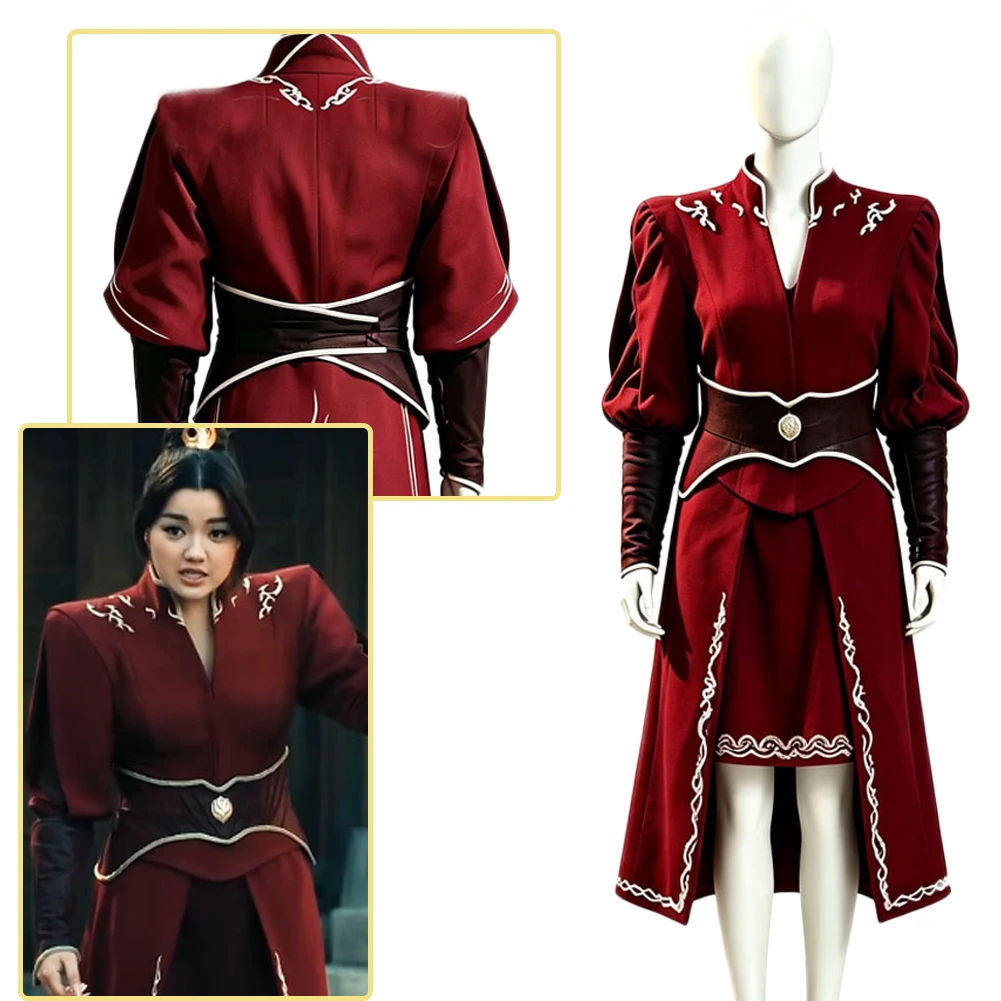 Disfraz de Azula Rojo, Avatar del Último Airbender, Vestido Uniforme para Mujer, Ropa para Cosplay, Halloween, Carnaval, Fiesta, Adulto