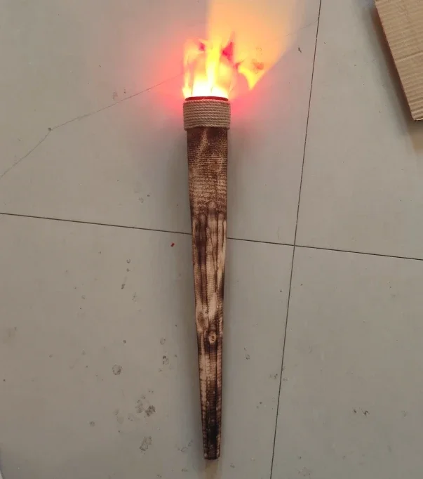 Rechargeable Reusable Electronic Fake Torch Vintage Wooden Torch Prop For Stage Performance Cosplay Party Decorative Lighting