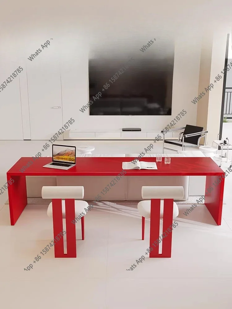 N62 Creative red solid wood desk minimalist double computer desk living room home sofa back long table with power socket