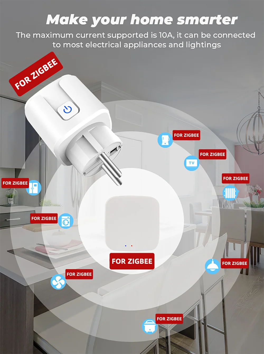 Prise intelligente Tuya Zigbee EU Plug, moniteur d\'alimentation, fonction de compte à rebours de synchronisation, commande vocale, fonctionne avec