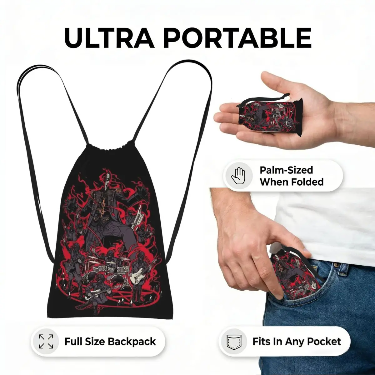 Tobias Forge Ghost Drawstring Backpack hiking cycling Bag Lightweight Foldable Storage Drawstring Bag for Men Women