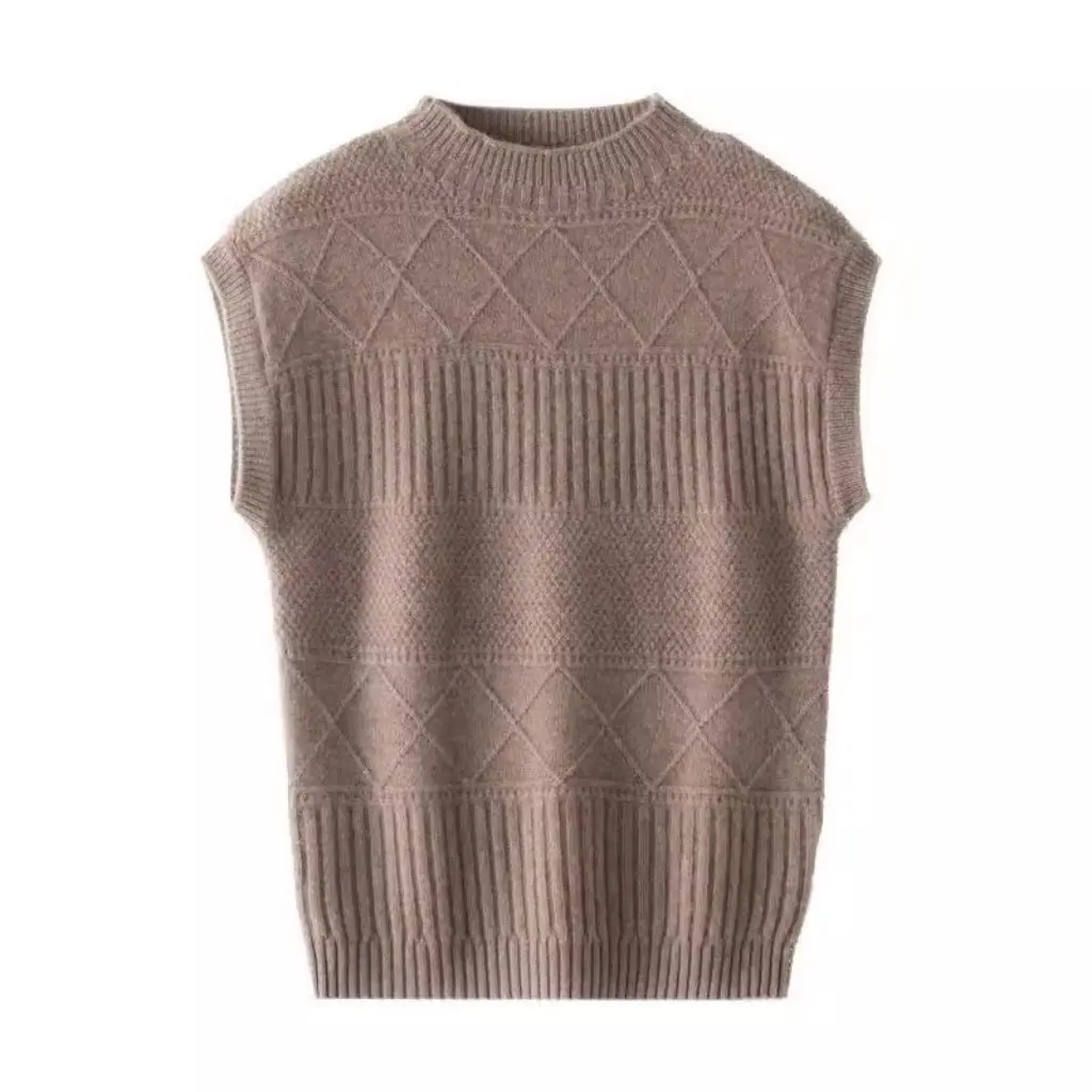 

Women's Sleeveless round Neck Vest Korean Style Casual Knitwear Diamond Base Top Fashionable Trendy