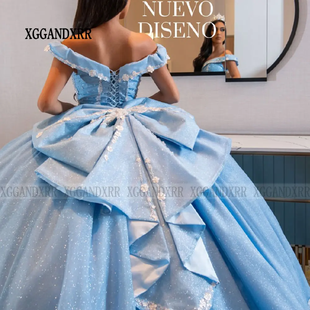 Elegant Blue Quinceanera Dress 2024 Off Shoulder Princess Ball Gown Sweet 15 Birthday Vestidos De XV Años Party Gown Bow