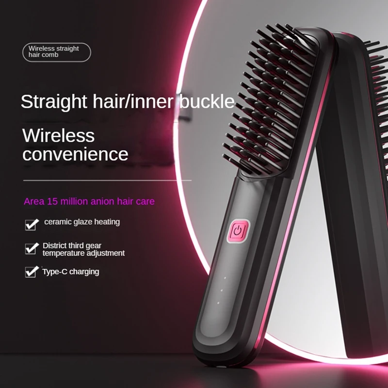 

Cordless Hair Straightener Brush Portable Straightening Brush Negative Ion Hot Comb Hair Straightener For Women