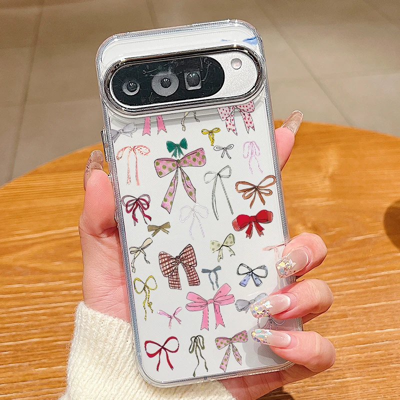 

Pink Bow Pattern Clear TPU Phone Case For Google Pixel 10 9 8 7 Pro Pixel 9 10 Pro XL 7A 8A 9A Shockproof Soft Silicone Cover