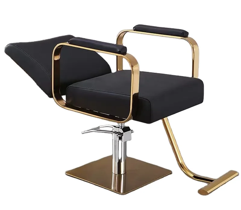 Classic cream synthetic leather hair salon chair with reclining backrest