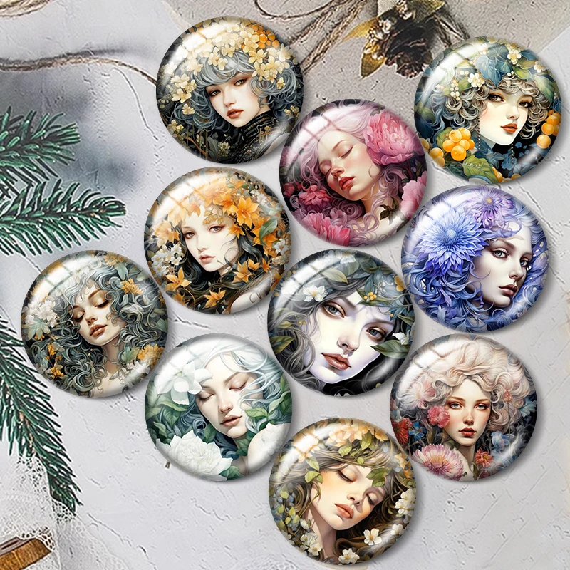 

Flower Woman And Fantasy Girl12/18/20/25mm glass cabochon bracelet pendant rings for jewelry demo earrings back Making findings