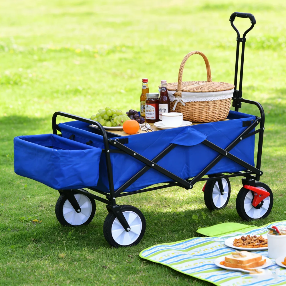 

Folding Wagon Garden Shopping Beach Cart (Blue colour)