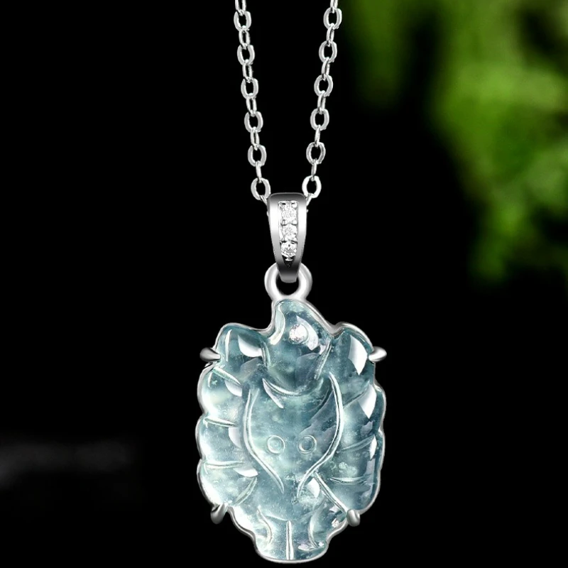 

S925 Silver Inlaid Natural Jade Blue Water Fashionable Little Nine-tailed Fox Pendant Women Accessories Holiday Holiday Gift