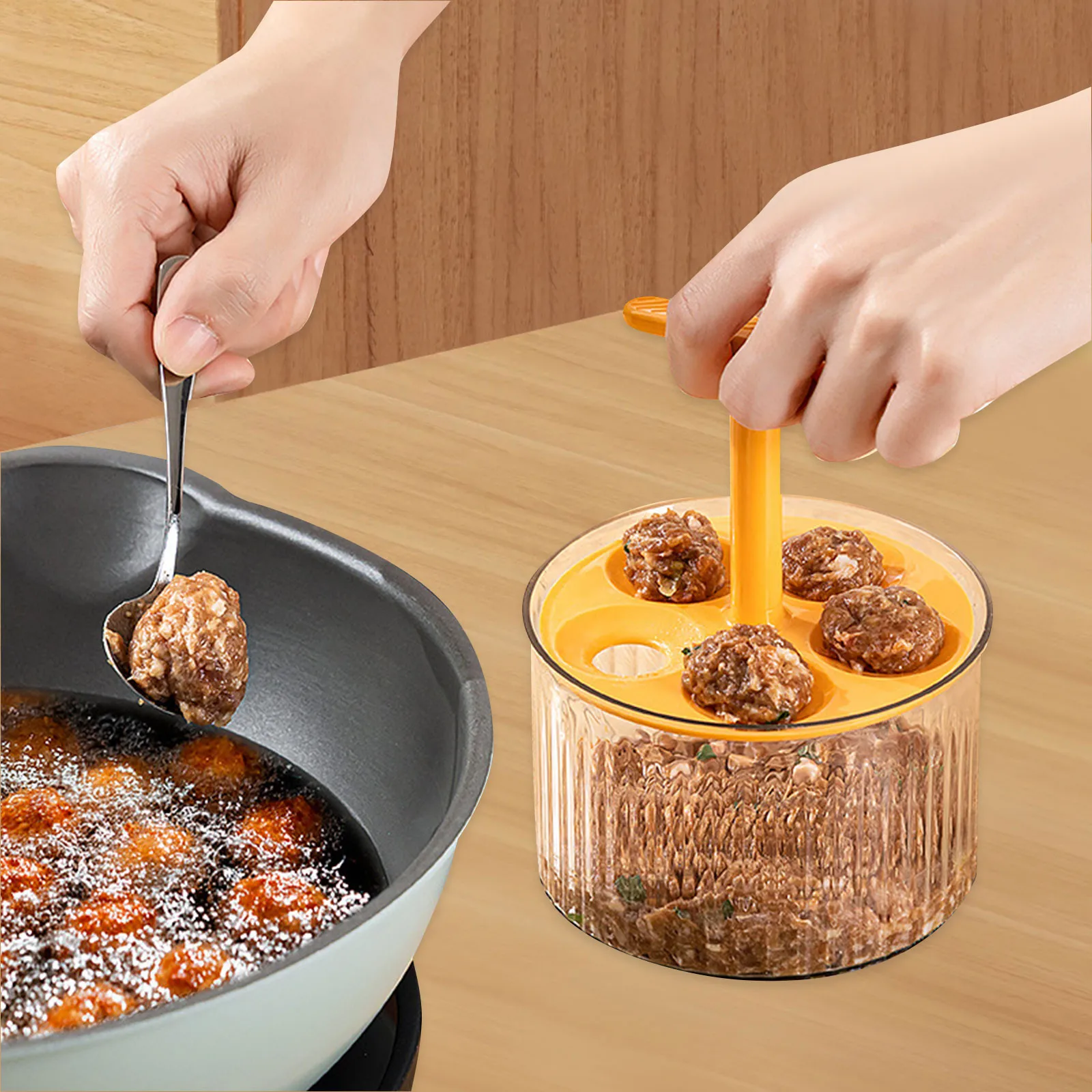 Quintuple Meatball Maker With Container, Creative Kitchen Meat Baller Maker Press Tool, Mince Storage Container With Lid