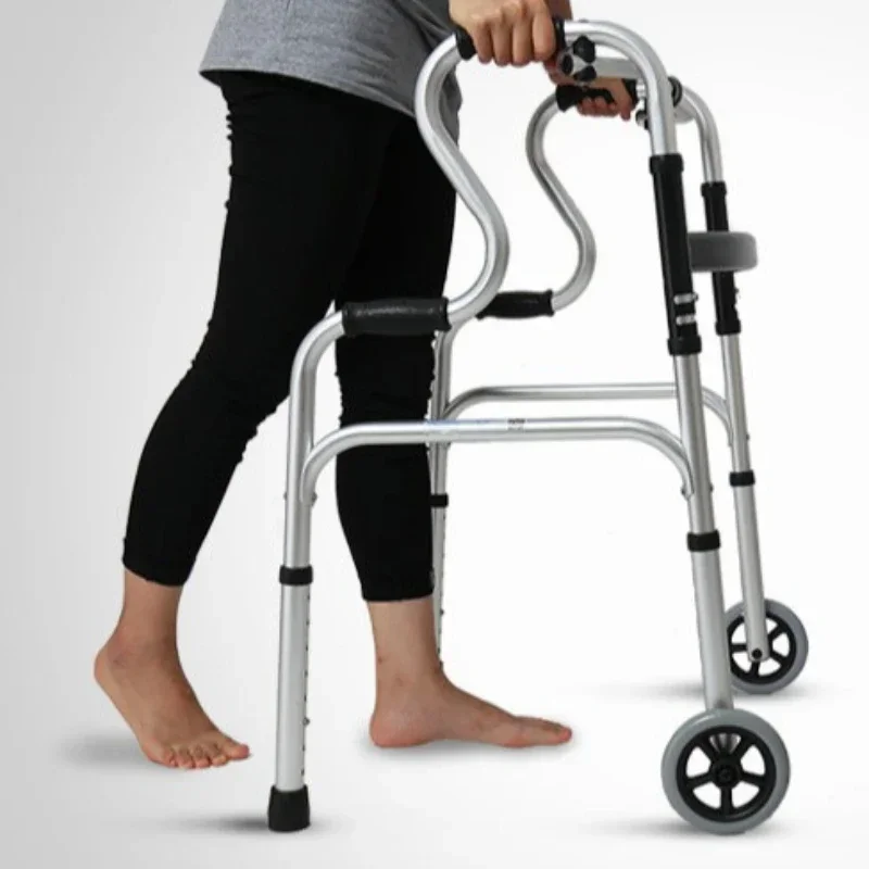 Exquisite Multi-functional Solid Aluminum Alloy Walker Height Adjustable Walker Lightweight Foldable Crutch Auxiliary Pulley