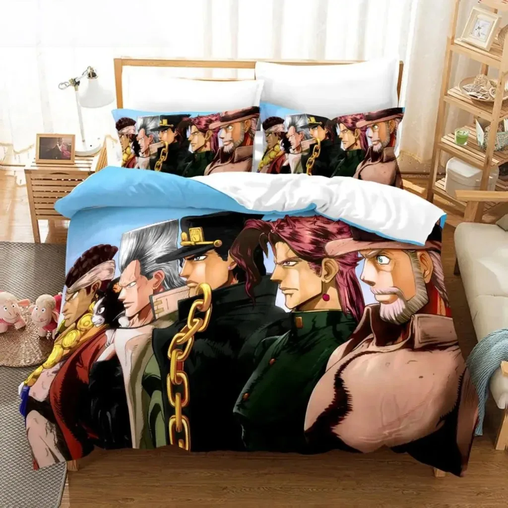 

3D Print Anime JoJo Bizarre Adventure Jotaro Kujo Bedding Set Boys Girls Twin Queen Size Duvet Cover Pillowcase Bed Kids Adult