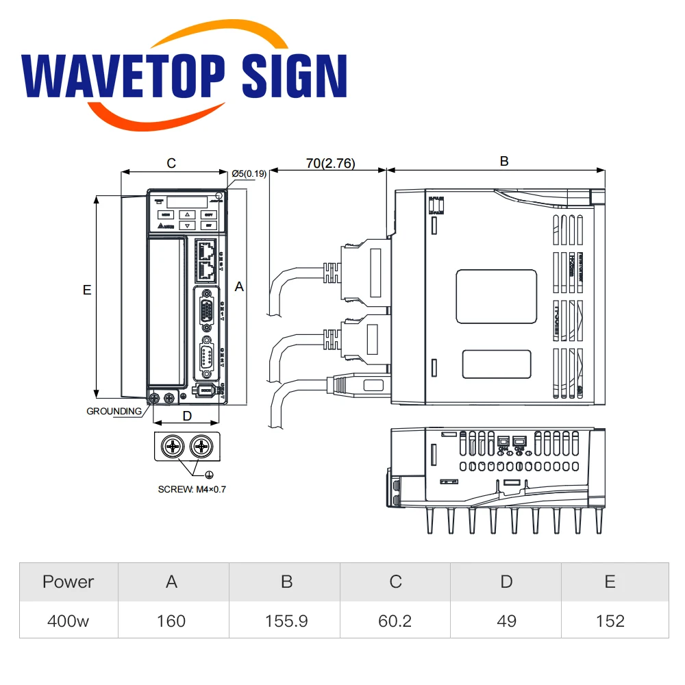 WaveTopSign 400W AC محرك سيرفو سائق أطقم 1.27N.m 3000rpm B2 Series ASD-B2-0421-B+ECMA-C20604RS مع كابل 3m