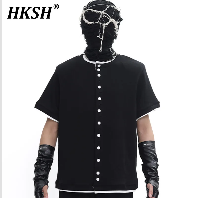 

HKSH Summer New Men Tide Niche Design Techwear High Street Cotton Short Sleeve Jacket Loose Chic Casual T-shirt Sets Ins HK6291