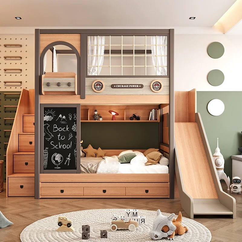 

Bunk bed, children's bed, double, castle tree house, with width, parallel, high guardrail 1.2, small house, wood