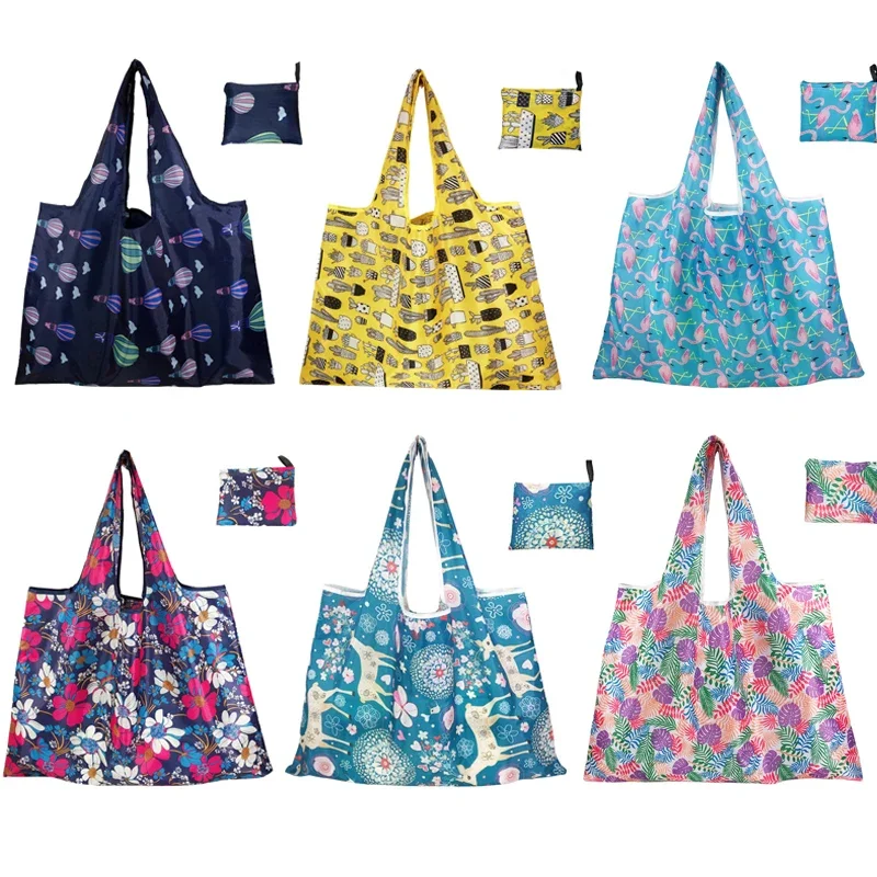 Shopping Bag Flower Animal Pattern Foldable Fabric Cute Tote Eco Fiendly Shopper Large Reusable  Shopping Grocery Bags