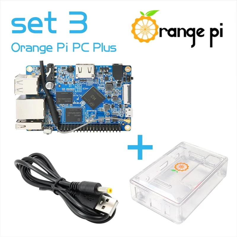 Orange Pi PC Plus+Transparent ABS Case+Power Cable, Support Android,Linux,Armbian OS Single Board Computer Set