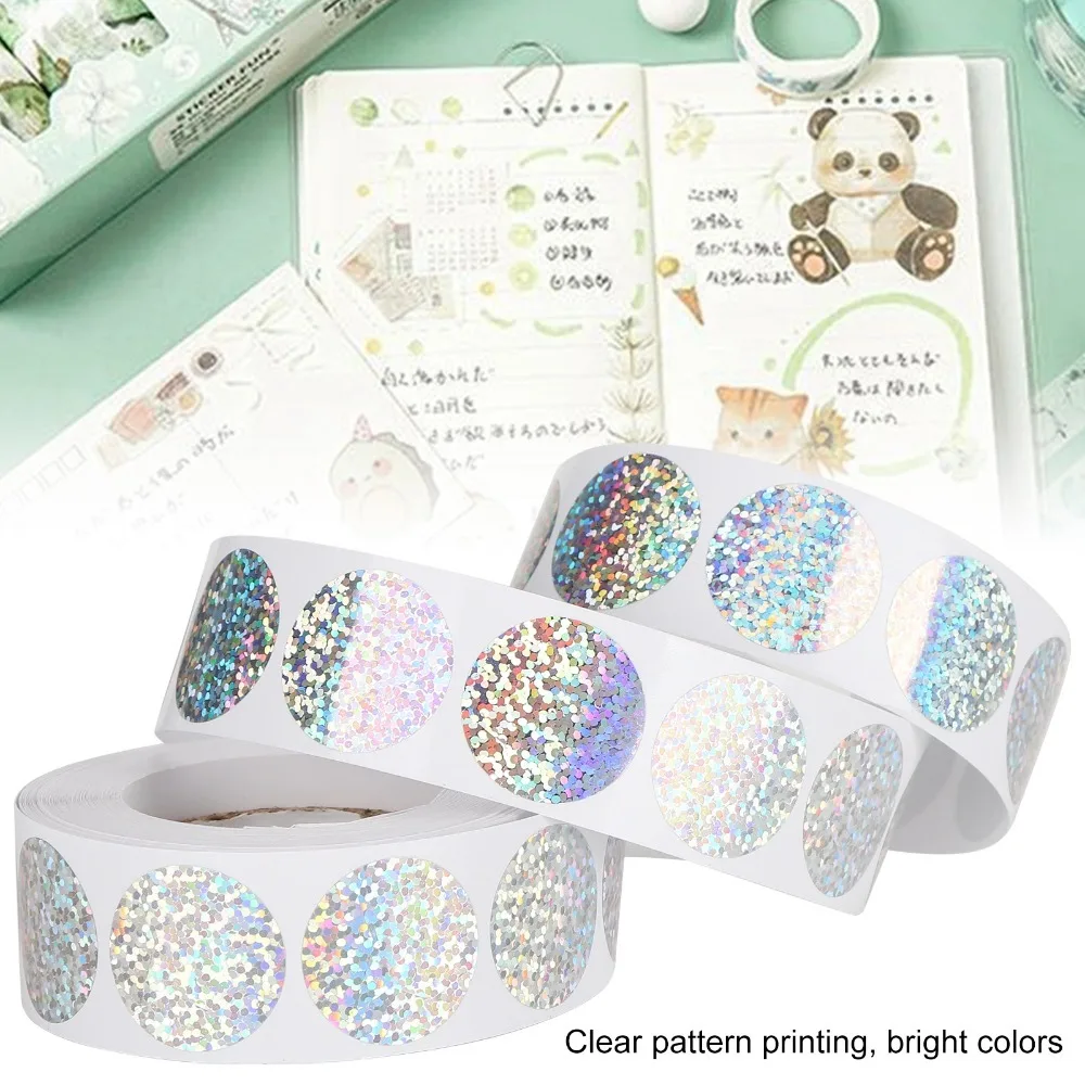 2Pcs Round Shape Holographic Stickers Sparkle Silver Iridescent Self Adhesive Sealing Stickers Lightweight Self Adhesive