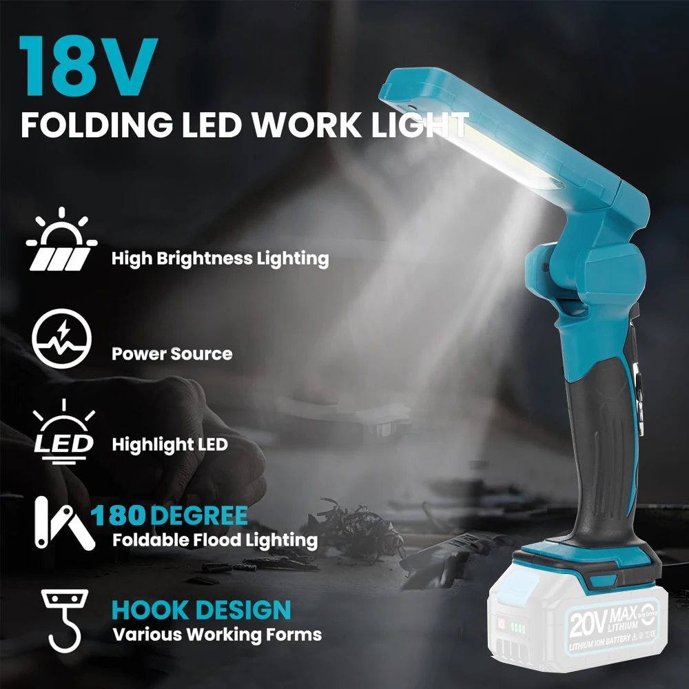 Cordless LED Flashlight Portable Work Light 180 Degree Rotating Home Handheld Spotlight for Makita 18v Battery(no Battery)