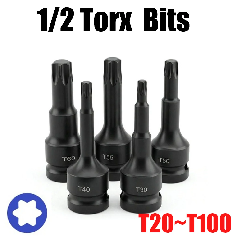 1/2 Impact Torx Screwdriver Bit Socket Bit T30 T40 T45 T50 T55 T60 T70 T80 T90 T100 Torx Socket Adapter for Ratchet Wrench
