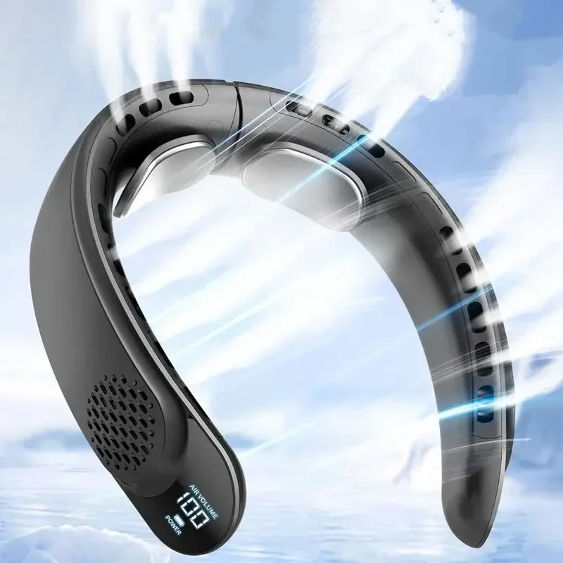 جديد رباعي النواة USB الرقبة مروحة التوربينات Vaneless تصميم سهل التحكم 4000mAh شاشة ديجيتال لمروحة محمولة في الهواء الطلق هدية الصيف