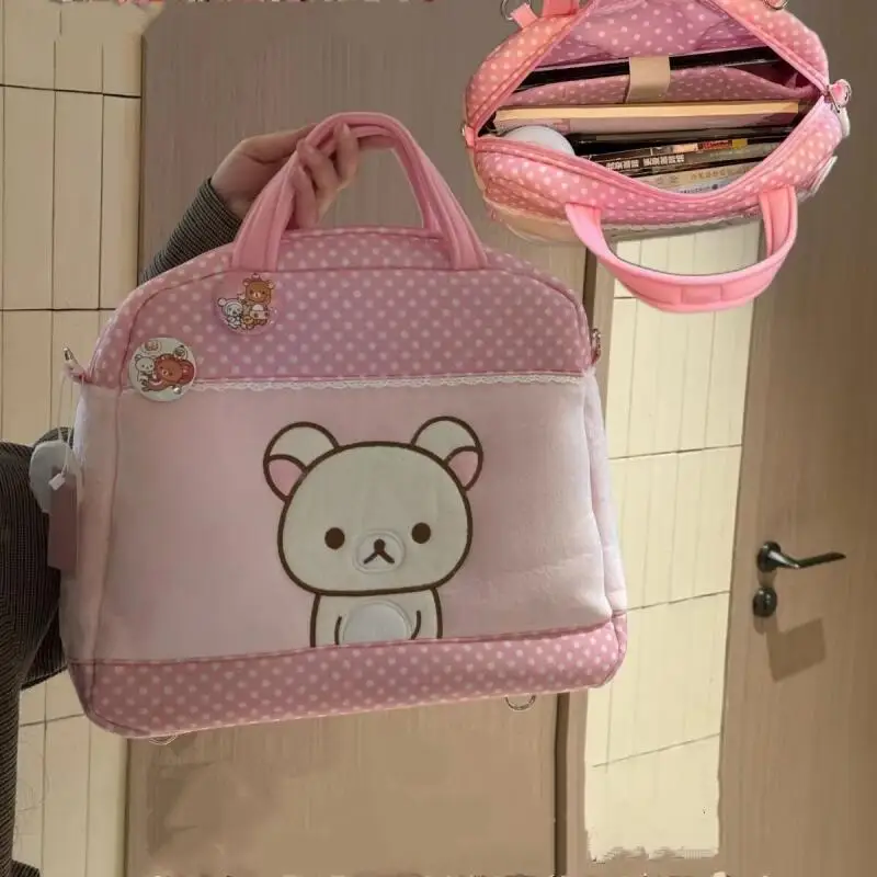 Rilakkuma Pink Polka Dot Large Size Laptop Bag Large Capacity Handheld Style Schoolbag Business Travel Storage Bag Girl Gift - view 4
