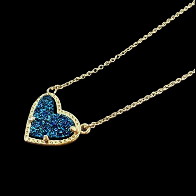 

VKVVA Fashion Jewelry Ari Heart Colorful Crystal Drusy Adjustable Pendant Necklace for Women Valentine's Day Gifts